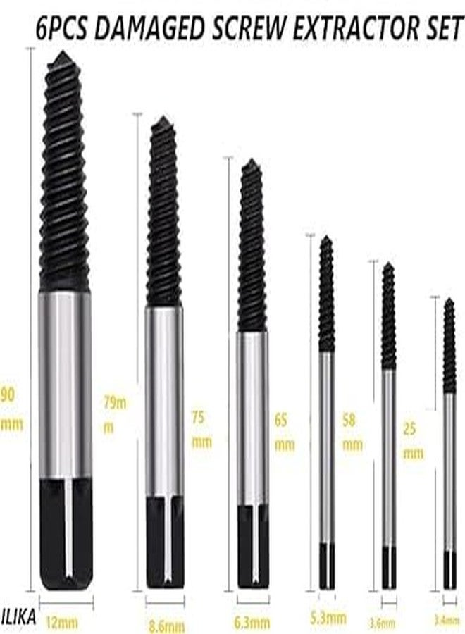 ILIKA مجموعة مثقاب استخراج البراغي من إيليكا، مجموعة مثاقب استخراج البراغي التالفة والمكسورة، أداة إزالة البراغي التالفة، مثقاب مركزي سهل الاستخراج (6 قطع) - Image 2